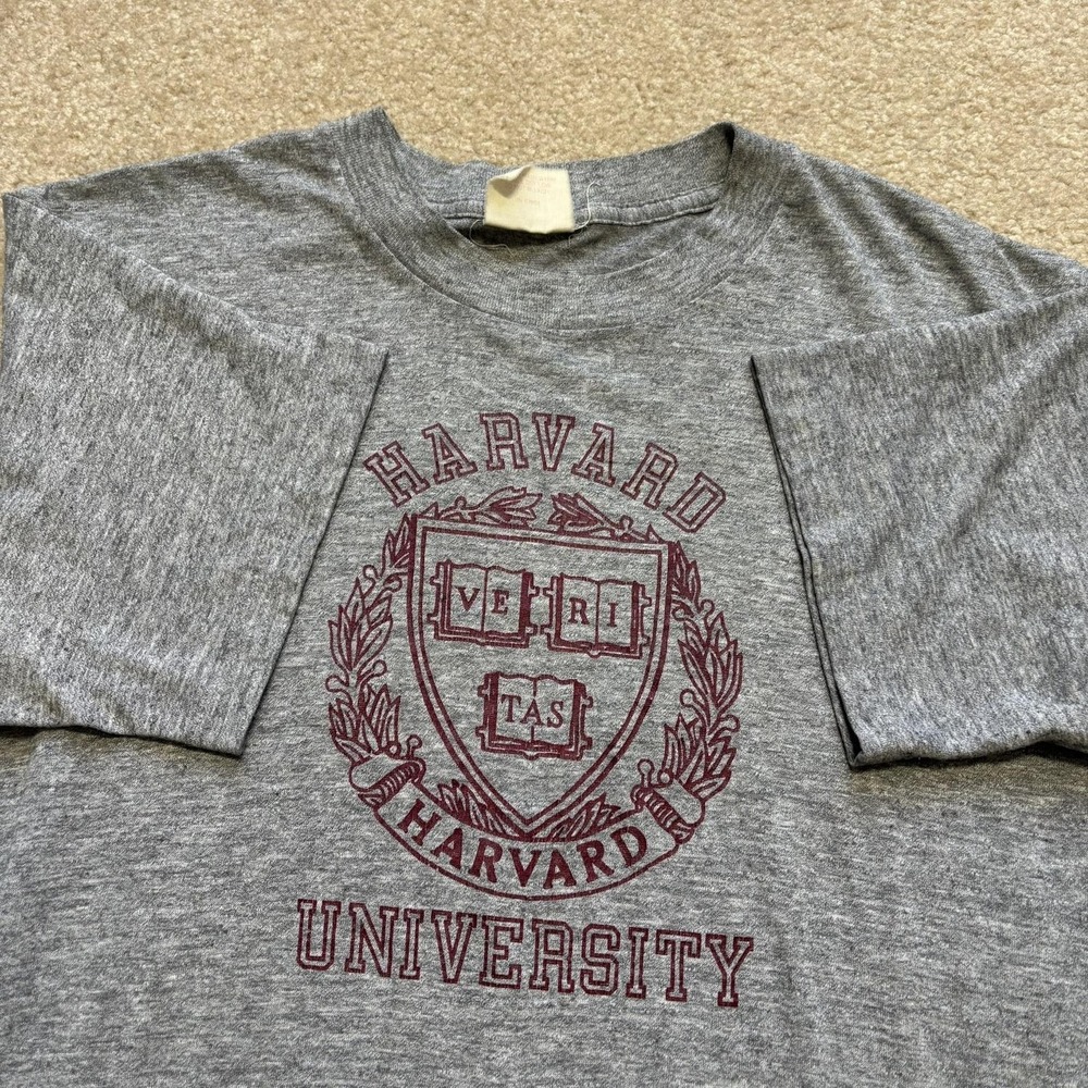 Vtg 70s Harvard University Shirt Mens Medium Gray College Sportswear Ivy League